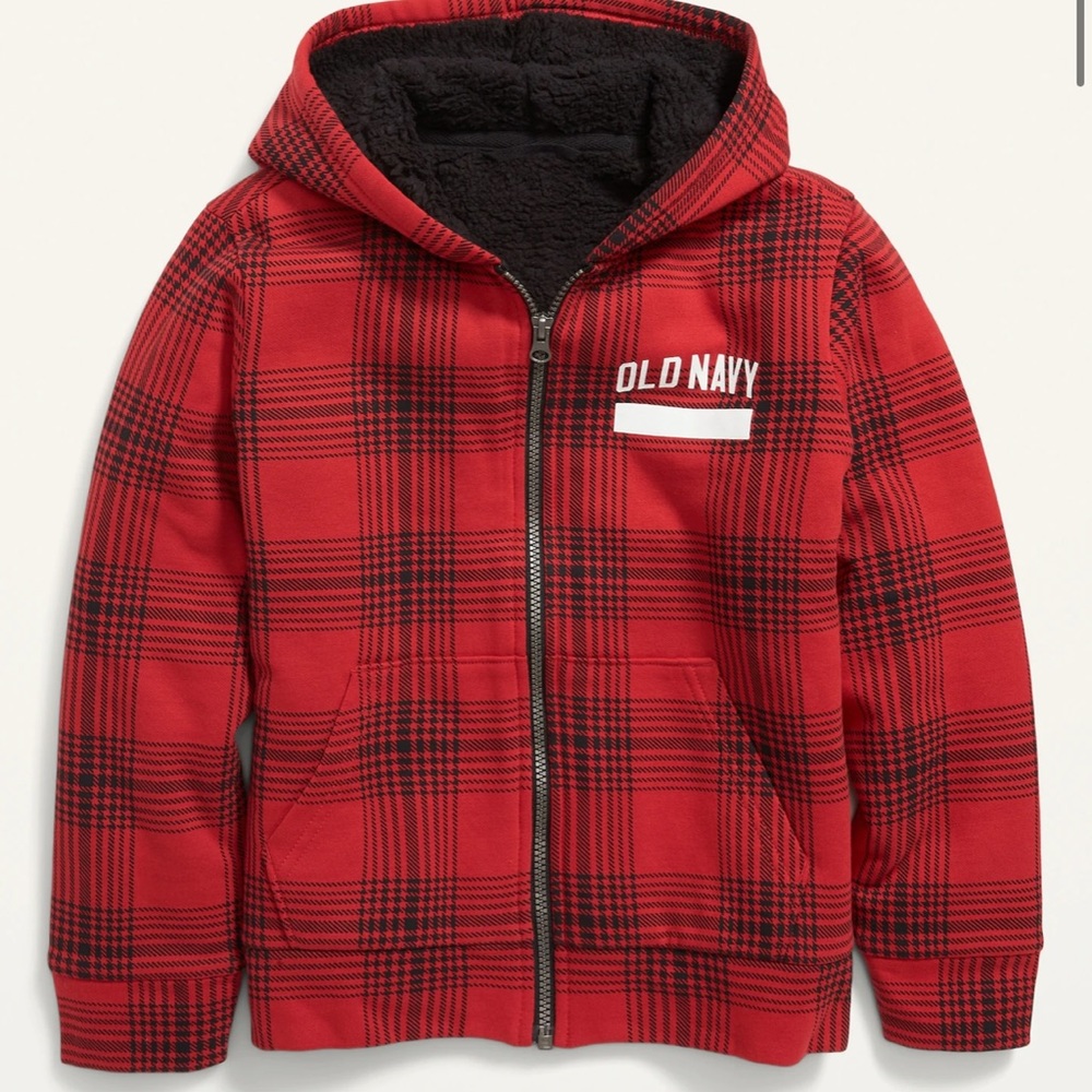 OLD NAVY Cozy Sherpa-Lined Logo-Graphic Zip Hoodie for Boys